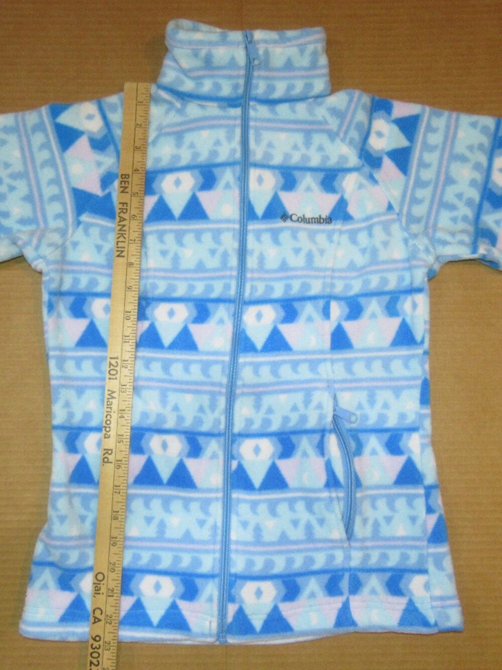 Columbia Blue Geometric Print Fleece Zip-Up Jacket | Size XS - Picture 4 of 9
